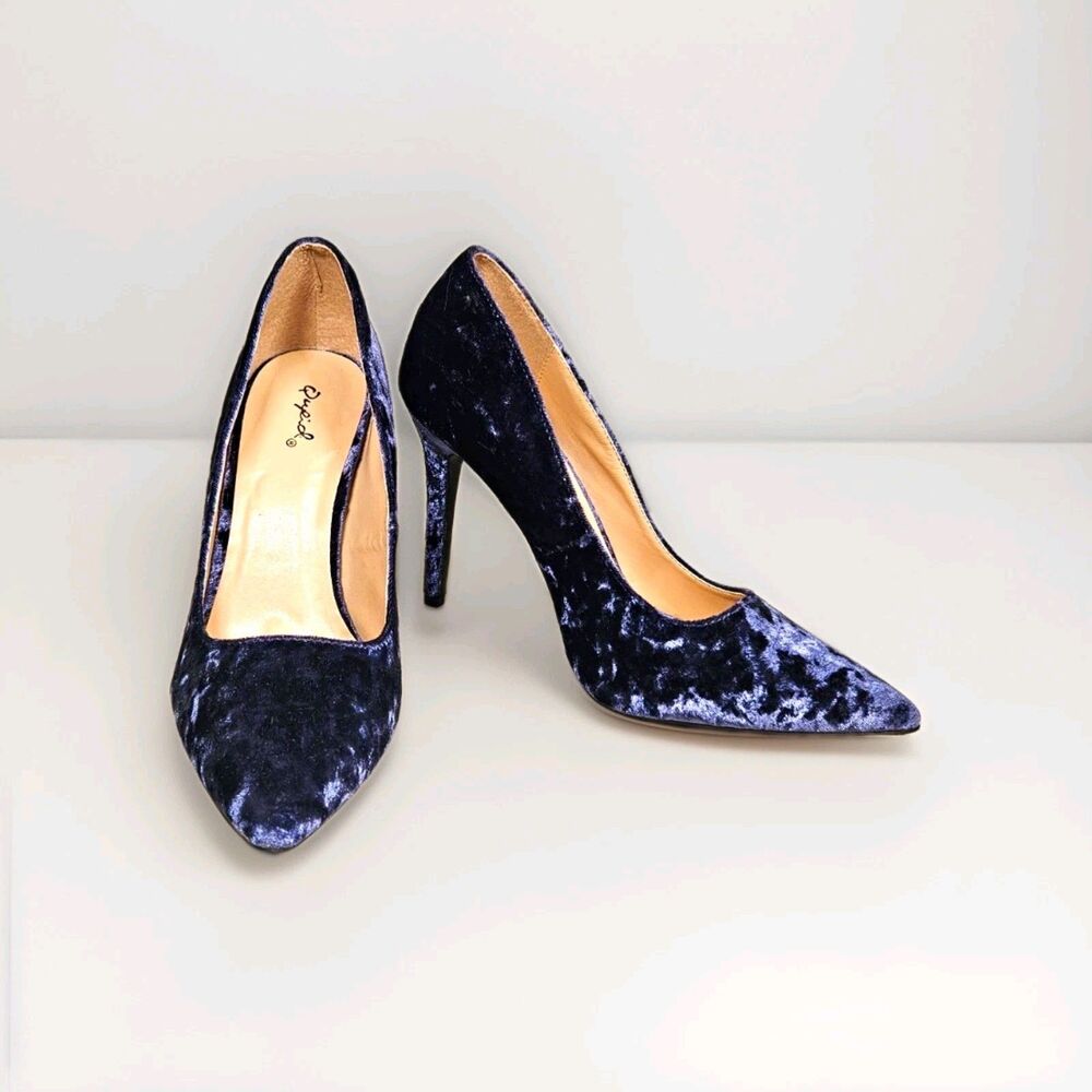 Qupid Women's Winter Blue Velvet Stiletto High Heel Shoes Size 10 / No Size Tag